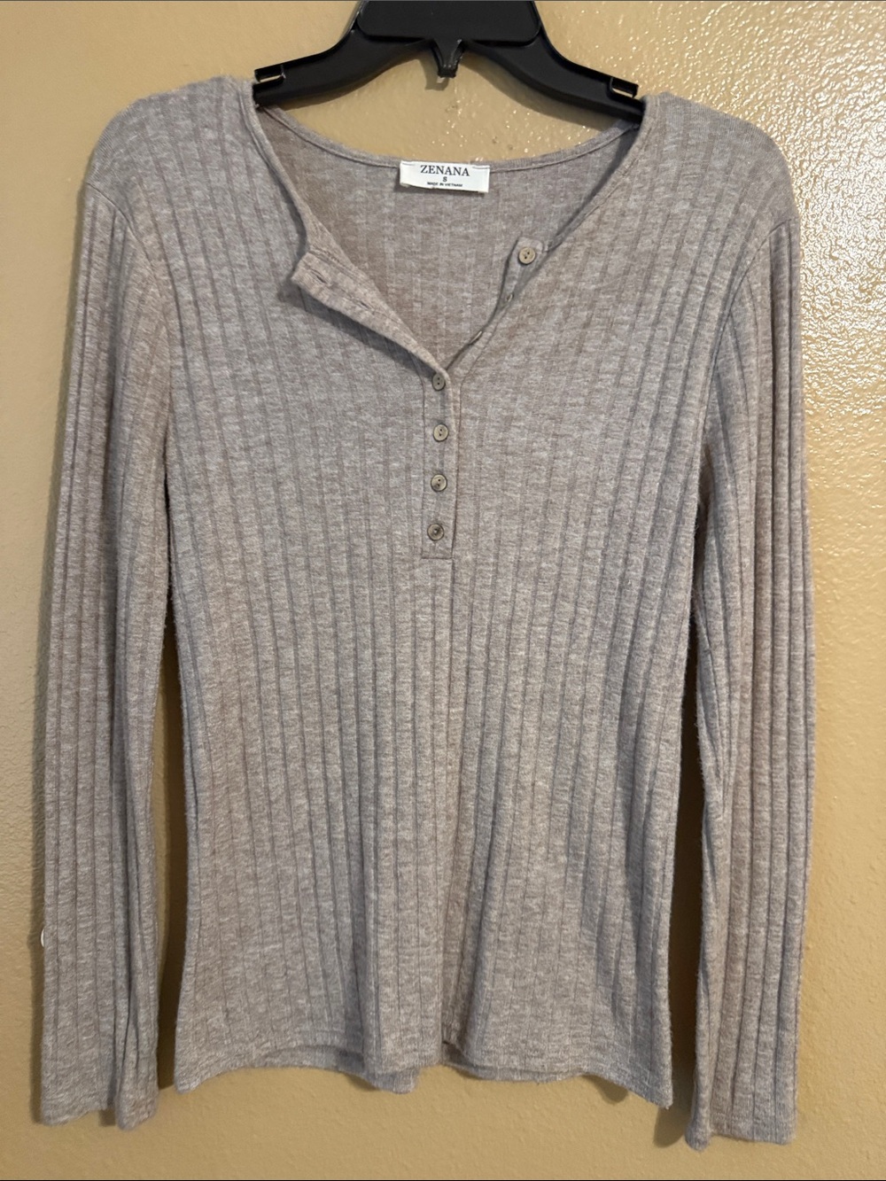 Zenana Outfitters Ribbed Henley Long-Sleeve Top - Gray